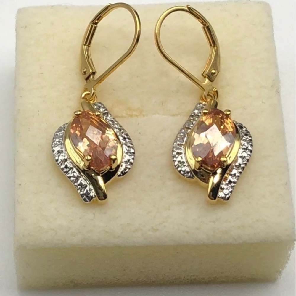 Ross-Simons sterling silver vermeil and CZ oval drop earrings 925